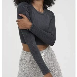 Aerie Offline Grey Ribbed Active Cropped Long Sleeve